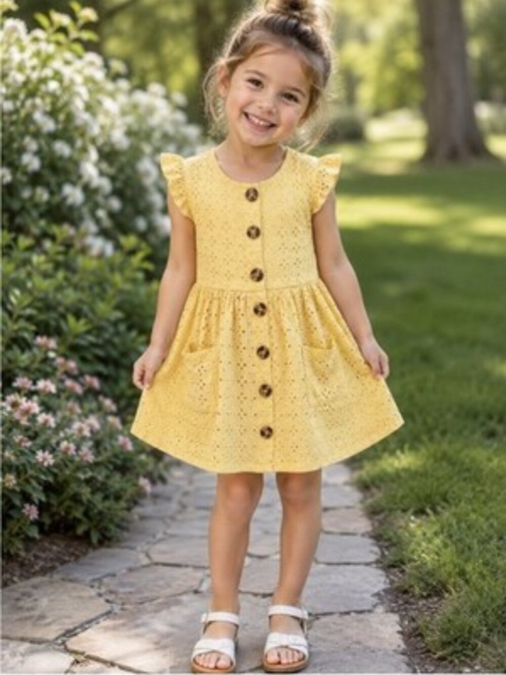 LITTLE LASS Boutique Yellow Button Front Designer Eyelet Sundress Toddler 4T